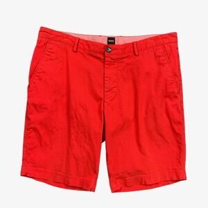 Hugo Boss Shorts Mens 34 Red Cotton Stretch Flat Front 9 Inch Chino Casual Golf